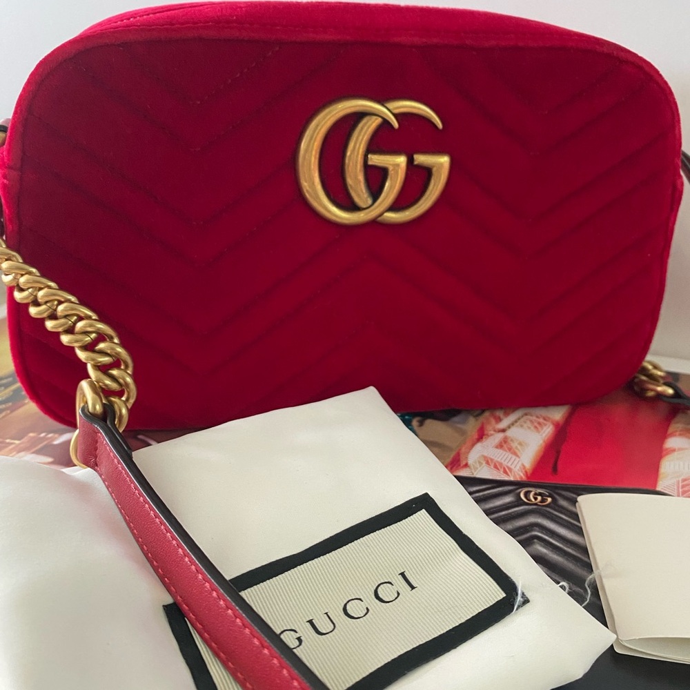Gucci Red Crossbody Bag with Gold Chain